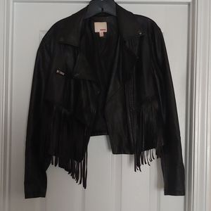 Fringe faux leather jacket